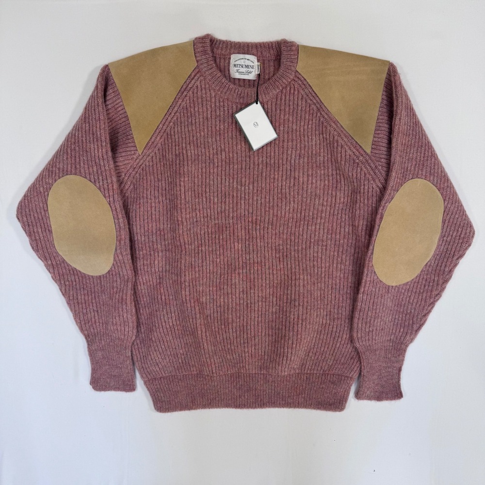 Wool Ribbed Pullover Sweater Pins Elbow Patch L Quiet Luxury Unisex Minimalist